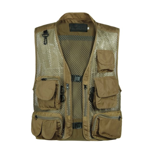 LUXUR Mens With Multiple Pockets Cargo Jacket Fishing Climbing Utility Vests Deep Army Green M