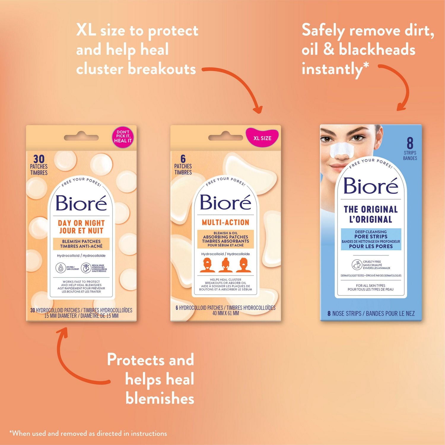 Bioré Timbres Absorbants Multi-Action pour Sébum et Acné / Timbre Hydrocolloïde pour Peau Grasse, Grands Timbres