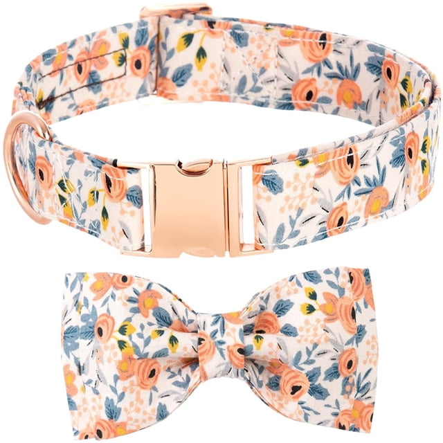 Dvkptbk Valentine's Day Dog Collar with Flower, Rose Valentine Dog Collar Holiday Soft Cotton Puppy Collar for Small Medium Large Dog