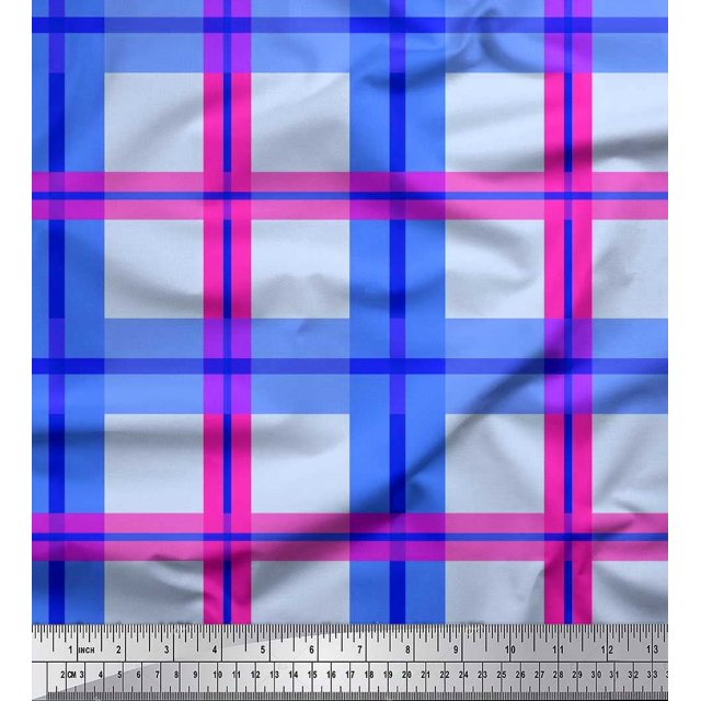 Soimoi polyester Crepe Fabric Check Check Printed Craft Fabric by the Yard 42 Inch Wide
