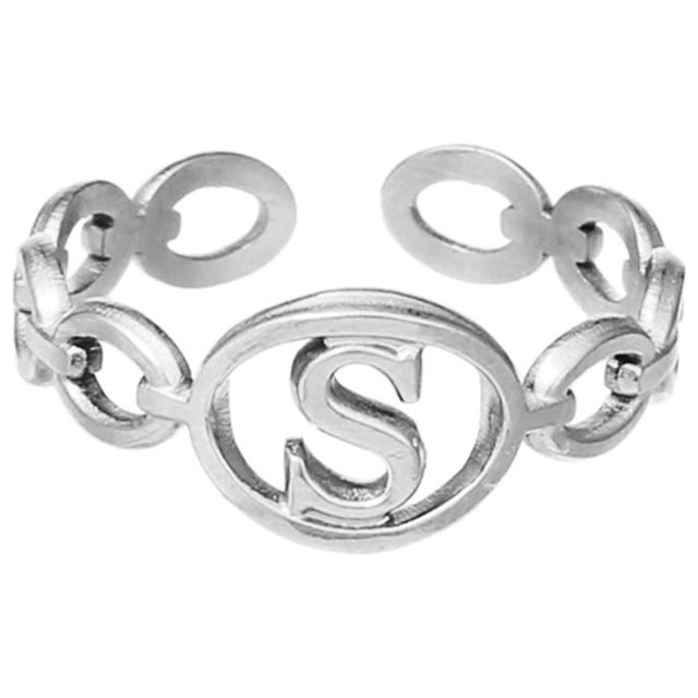 TIMIFIS Silver Rings Titanium Steel Plated 26 Letter English Opening Finger Hollow Valentine'S Day Gift
