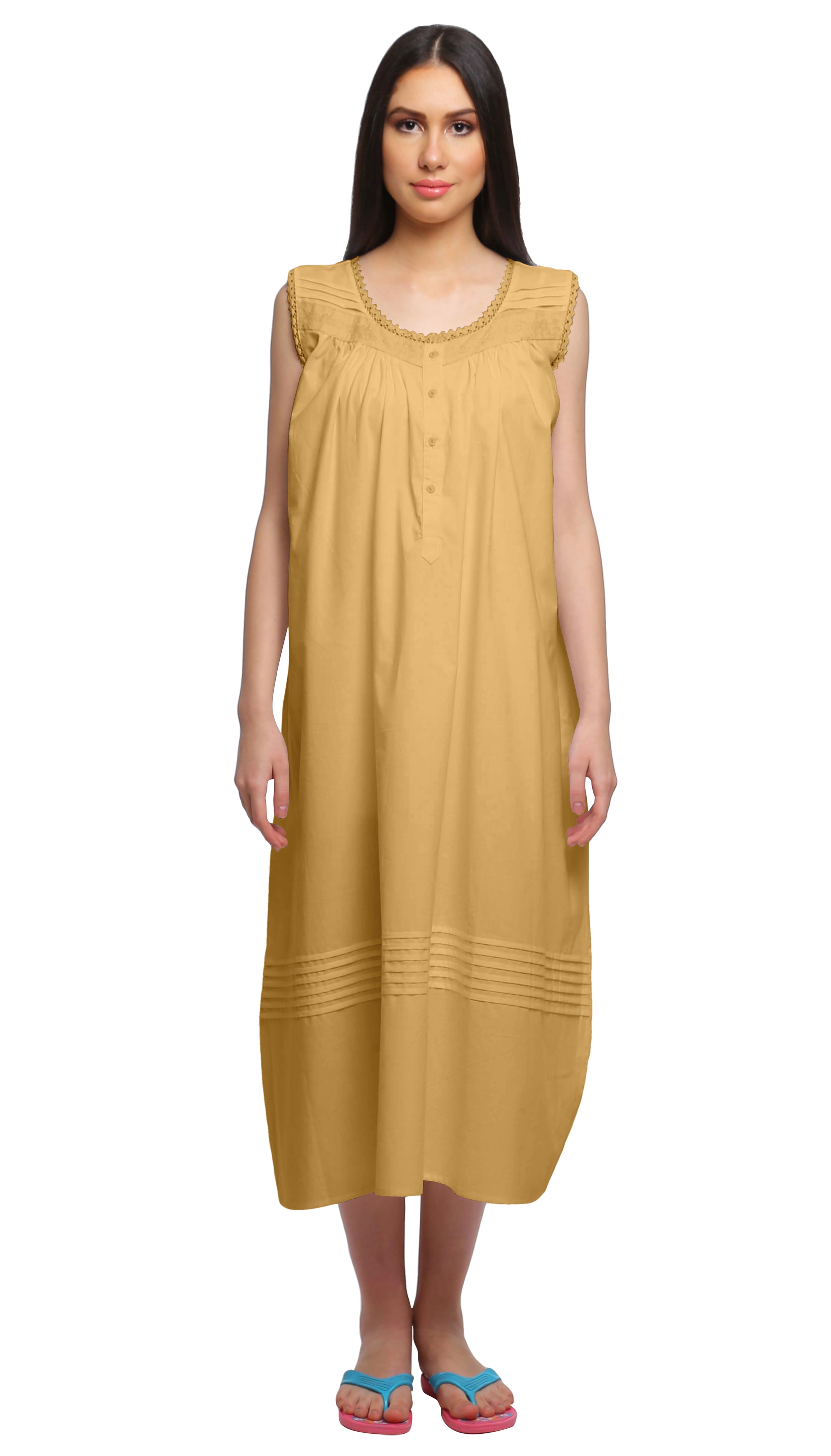 Moomaya Chemise de Nuit à Manches pour Femmes, Tenue de Nuit en Coton Uni