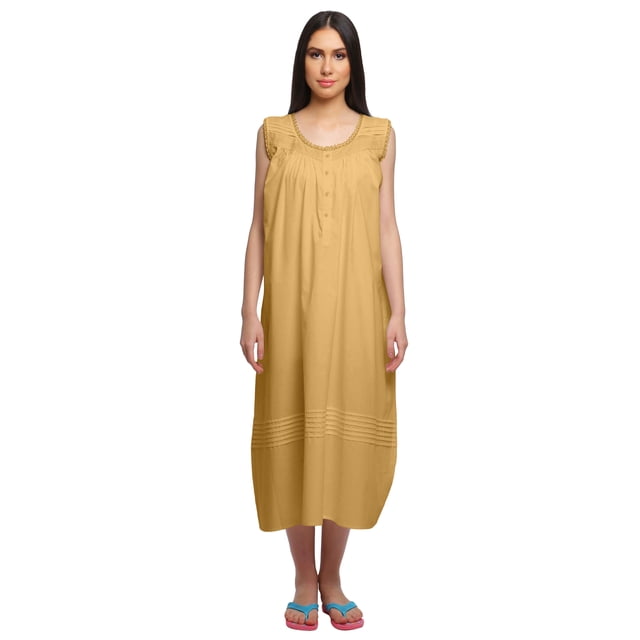Moomaya Robe de Nuit d'Allaitement Unie à Col Rond pour Femmes en Coton