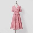 thumbnail image 2 of PatPat Family Matching Pink Set Solid Colorblock Polo collar Short-sleeve Shirt or Ruffle-sleeve Belted Dress, 2 of 3