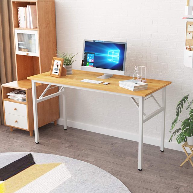 Folding Computer Desk Foldable Work Desk Table Writing Desk Folding Home Office Desk No to Assemble Teak&