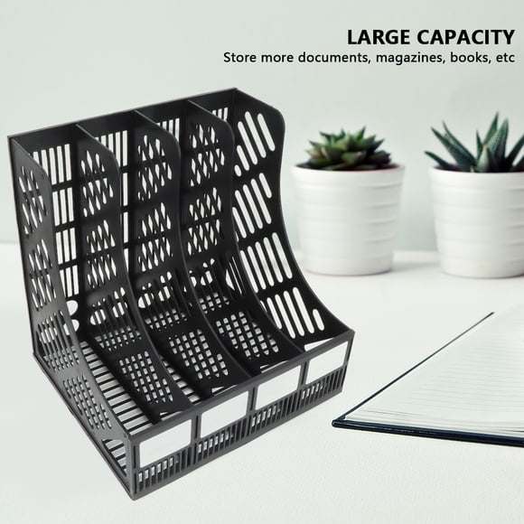Organisateur de Dossiers à Grande Capacité à 4 Compartiments pour Bureau, Rangement de Bureau avec Étiquettes, Ventilé et Durable pour Bureau, Bureau, Salle de Classe