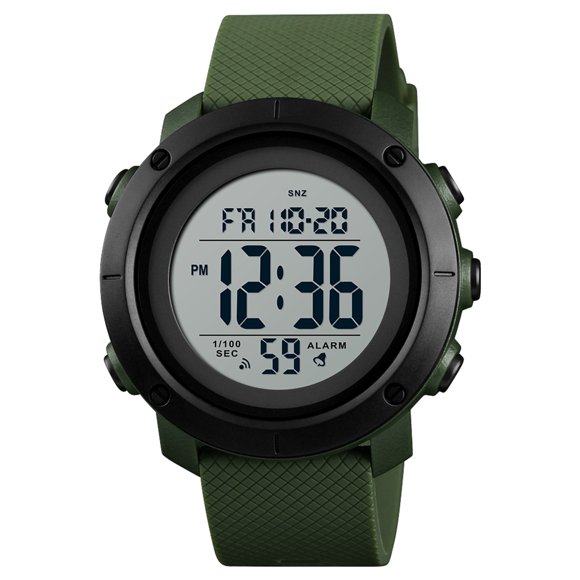 SKMEI SKMEI 1426 Digital Sports Watch with Alarm, Stopwatch, Week/Date Display, 5ATM Water Resistance, Green/White Dial, PU Strap, and EL Backlight for Outdoor Activities