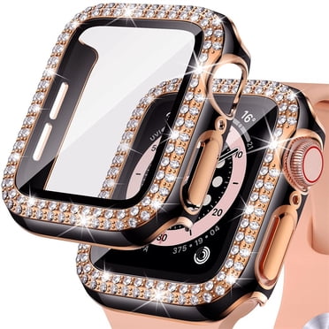 Tempered glass+Cover for Apple Watch Screen Protector 44mm Apple Watch SE, Bling Full Cover Bumper Protective Frame Screen Protector for iWatch Series 6/5/4 Women Girls -44mm