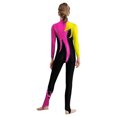 thumbnail image 3 of CHICTRY Kids Girls Sparkly Rhinestone Long Sleeve Unitard Full Body Jumpsuit One Piece Bodysuit Yellow&Hot Pink 12, 3 of 5