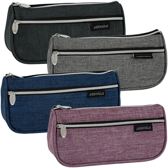 Merangue Fabric Pencil Case, Dual Compartment, Assorted, 4 Pack