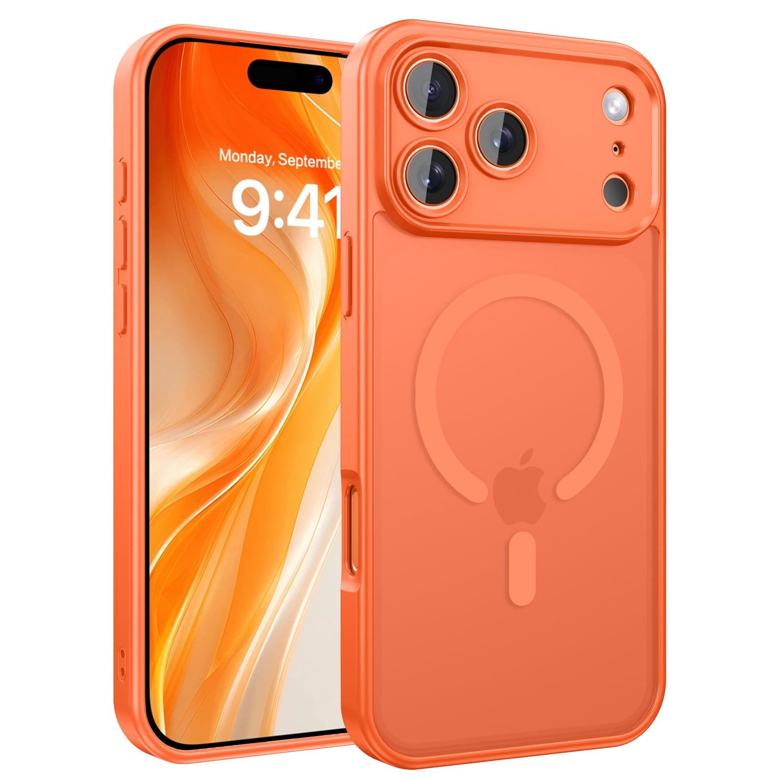 VENINGO Magnetic for iPhone 17 Pro Max Case, Compatible with Mag-safe, Shockproof Protection Slim Non-Slip Translucent Matte Protective Phone Cover, Orange