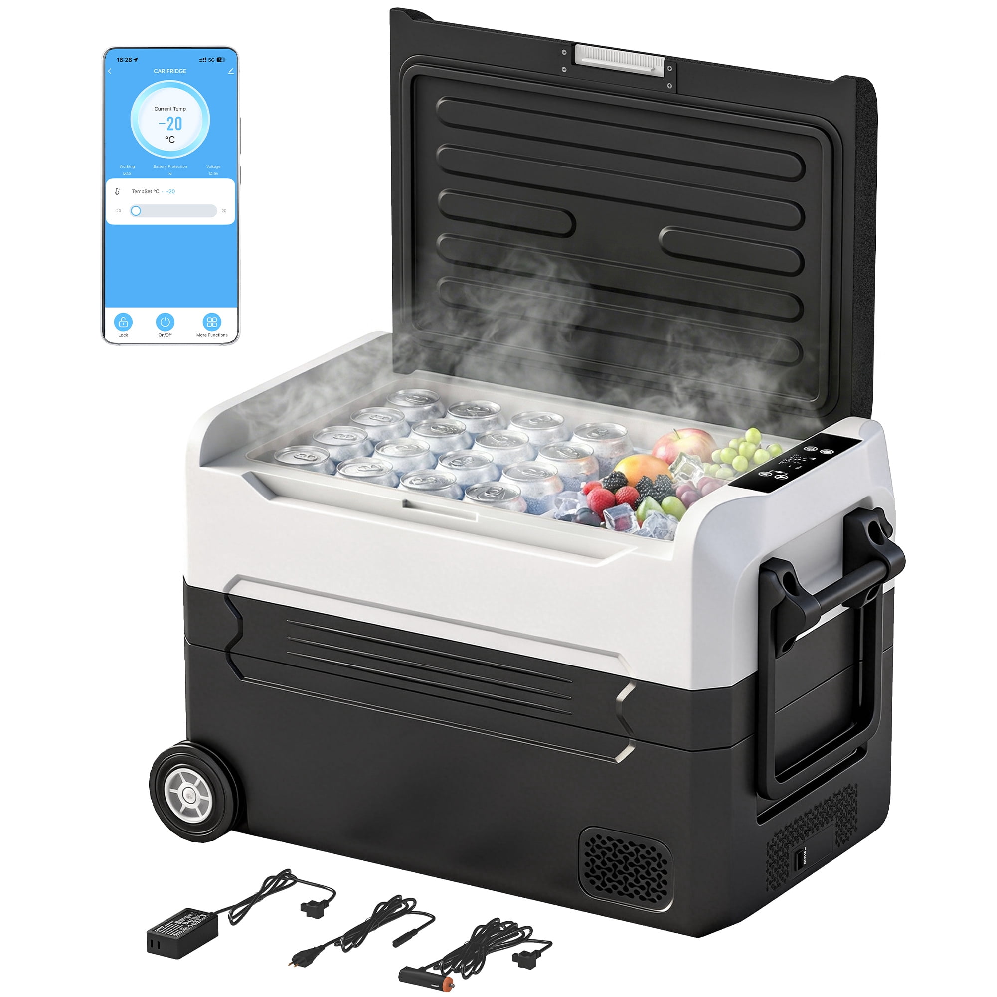 Outsunny 12 Volt Car Refrigerator, 42QT Car Fridge with App Control, Black