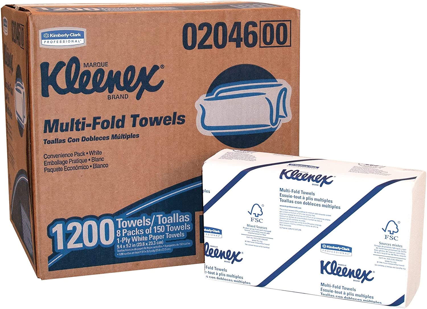 Kleenex KCC02046 Paper Towel - 1200 Sheets (8 boxes of 150 sheets per box)