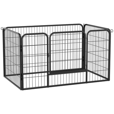 PawHut Parc pour Chien, Enclos de Jeu pour Chiot en Métal Robuste de 31,5 Po L, Clôtures d'Exercice pour Animaux de Compagnie pour l'Extérieur et l'Intérieur, Conception Bricolage avec Porte pour Petits Chiens, 4 Panneaux, 27,5 Po H