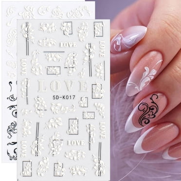 TopLLC Nail Stickers Nail Art Embossed Sticker 5d Three-dimensional Hollow White Lace Flower Nail Applique Nail stickers