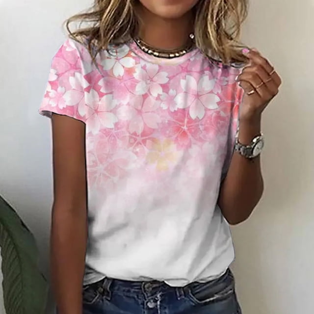 Short Sleeve Shirts for Women Ladies Fashion Casual Print Round Neck Loose Short Sleeve T Shirt Top Pullover Tshirts for Women Short Sleeve Short Sleeve Tops for Women