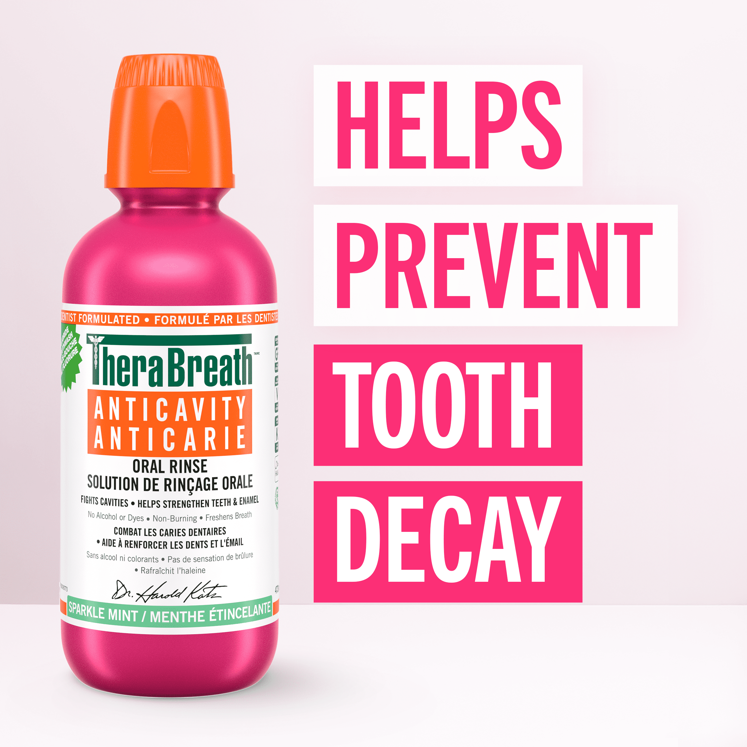 Rince-bouche TheraBreath Anticarie — Pour l’hygiène bucco-dentaire et combattre la carie — Aide à renforcer les dents et l’émail — Menthe étincelante —473 mL