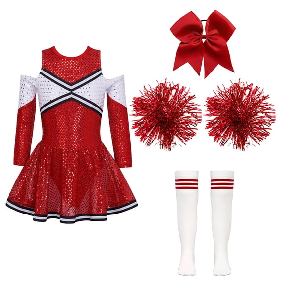 MSemis Kids Girls Cheer Leader Costume School Cheerleading Uniform Musical Party Outfit Halloween Cosplay Dance Dress B Red Dress 16
