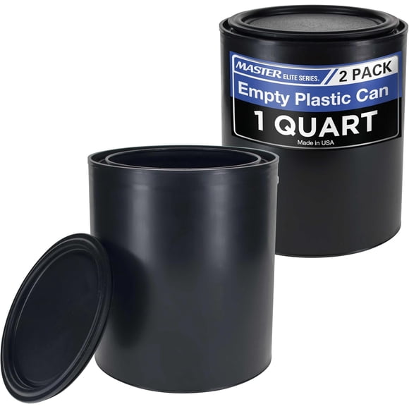 Master Elite Seau de Peinture en Plastique Vide de 1 Litre, Lot de 2 - Couvercle Hermétique à Triple Verrouillage, 32 oz Liq. Conteneur de Stockage de Revêtement Tout Plastique - Poignée de Seau, Résistant aux Bosses et à la Rouille, Résistant aux Odeurs