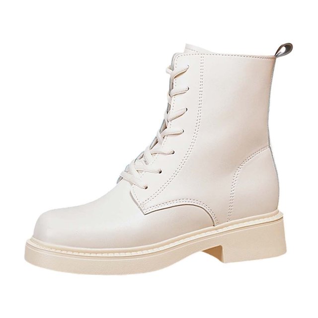 LOVZFMLL Bottes pour Femmes Mi-Mollet Bottes de Combat à Lacets Bout Rond Sangles Ajustables Talon Bas Épais Style Français Automne Hiver