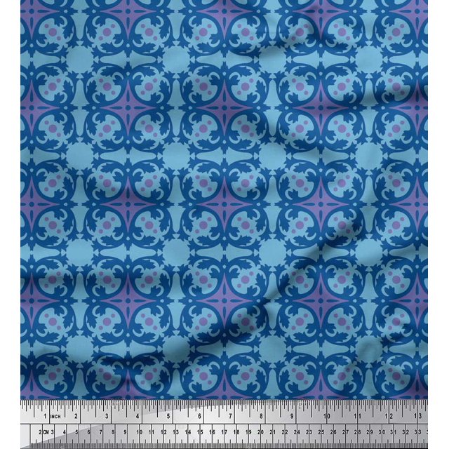 Soimoi Purple Rayon Fabric Tiles Moroccan Print Fabric by Yard 56 Inch Wide