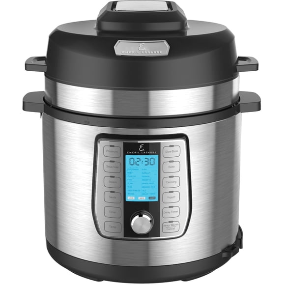 Emeril Lagasse Autocuiseur et Friteuse à Air Chaud de 6 Qt - Autocuiseur à Double Couvercle 1700 W, Friture à Air, Vapeur, Sauté, Rôtir, Cuire et Réchauffer, Acier Inoxydable