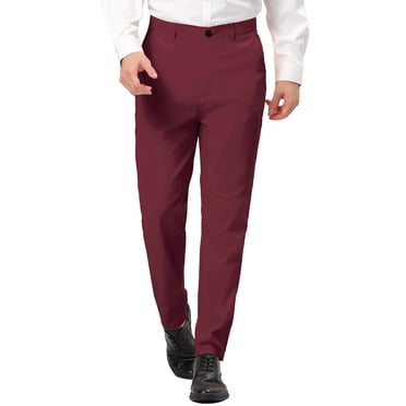 INSPIRE CHIC Men's Dress Trousers Solid Color Flat Front Skinny Business Pants 40 Burgundy