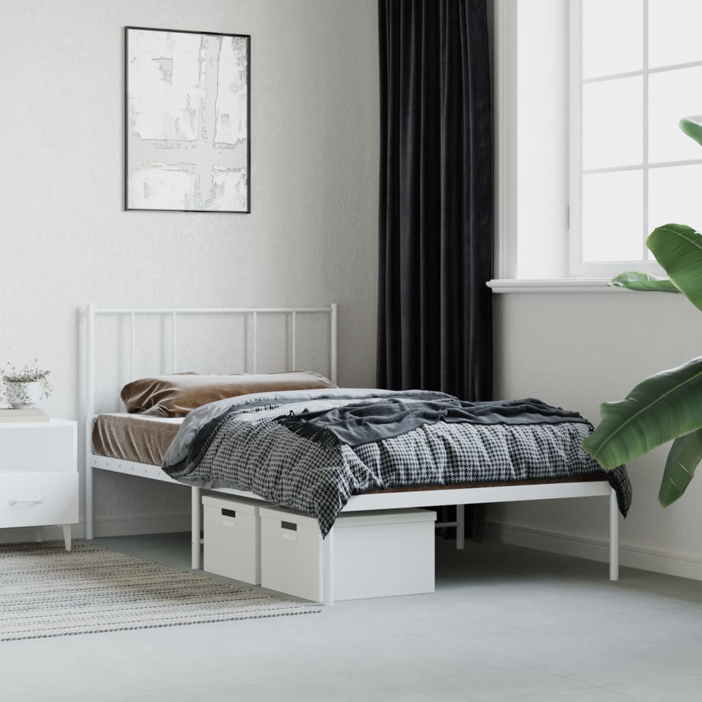 vidaXL Metal Bed Frame with Headboard White 100x190 cm