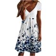 thumbnail image 2 of SMihono Robe d'Été pour Femmes Grande Taille Mode Décontractée Col en V Imprimé Ample Élastique Manches Courtes Jupe, 2 of 5
