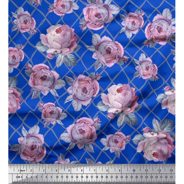 Soimoi Poly Georgette Fabric Geometric,Leaves & Rose Floral Print Sewing Fabric Yard 52 Inch Wide