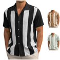 thumbnail image 4 of Weiqiqre Hauts pour Hommes Mode Décontractée Rayures Couture Boutons Manches Courtes Col Rabattu Blouse Extensible, Ajustement Confortable pour l'Été, Taille p-2TG, 4 of 7