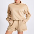 thumbnail image 4 of Women‘s 2 Piece Tracksuits featuring Loose Turtleneck Sweatshirt and Shorts, 4 of 9