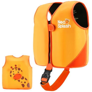 NEO-SPLASH Veste de Natation pour Tout-Petit, Gilet de Sauvetage en Néoprène pour Enfants de 1 à 3 Ans (24,3-41,8 Lb), Girafe Orange