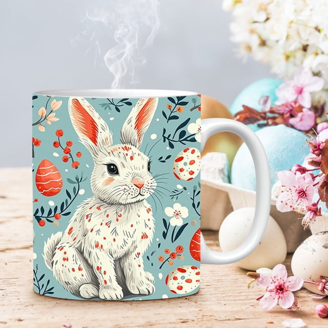 MTBLYS Easter Ceramic Coffee Mug Rabbit Design 350Ml Capacity 8Cm X 8Cm Home Office Camping Use