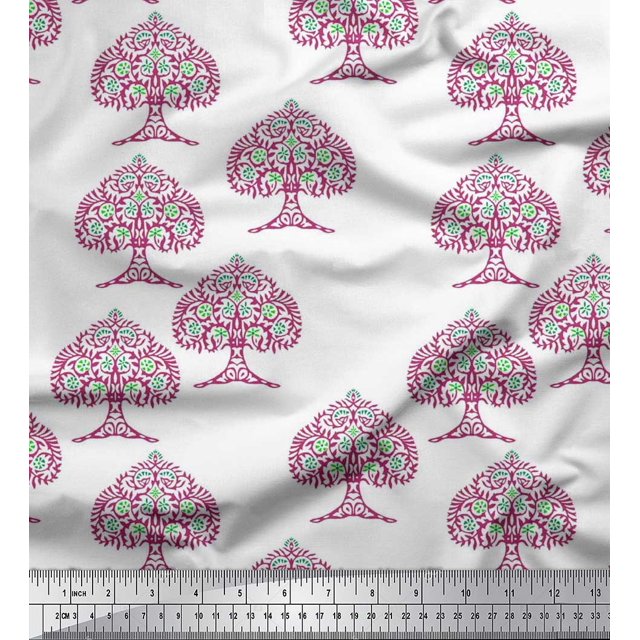 Soimoi Polyester Crepe Fabric Tree Block Fabric Prints by Yard 42 Inch Wide