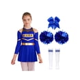 thumbnail image 3 of HULIJA Tenue de Pom-Pom Girl pour Filles Enfants Robe de Cheerleading à Manches Longues et Bas à Pompons Attache-Cheveux Tenue de Carnaval de Danse A Bleu 8, 3 of 7