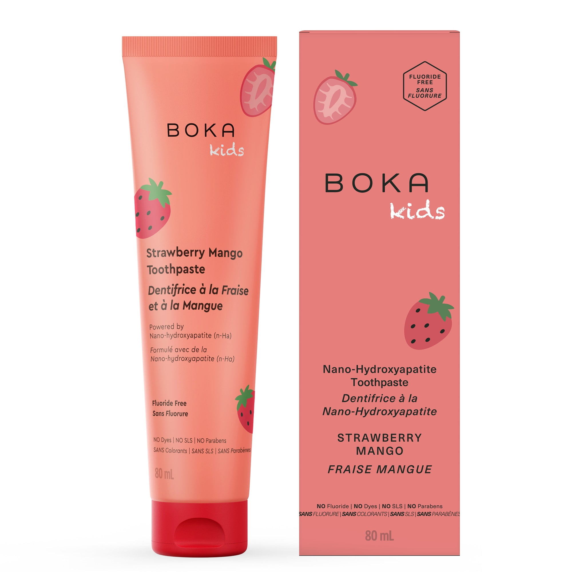 Boka Dentifrice sans Fluorure - Dentifrice Nano-hydroxyapatite - Saveur Fraise & Mangue - 80 ml