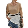 thumbnail image 1 of Women Colorblock Crew Neck Batwing 3/4 Sleeve Knitted Top, 1 of 1