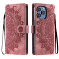 thumbnail image 2 of Étui à Rabat pour iPhone 16 Pro Max, Portefeuille en Cuir PU Premium avec Fleurs en Relief Totem, Porte-Cartes et Support Compatible avec iPhone 16 Pro Max - Rose, 2 of 14