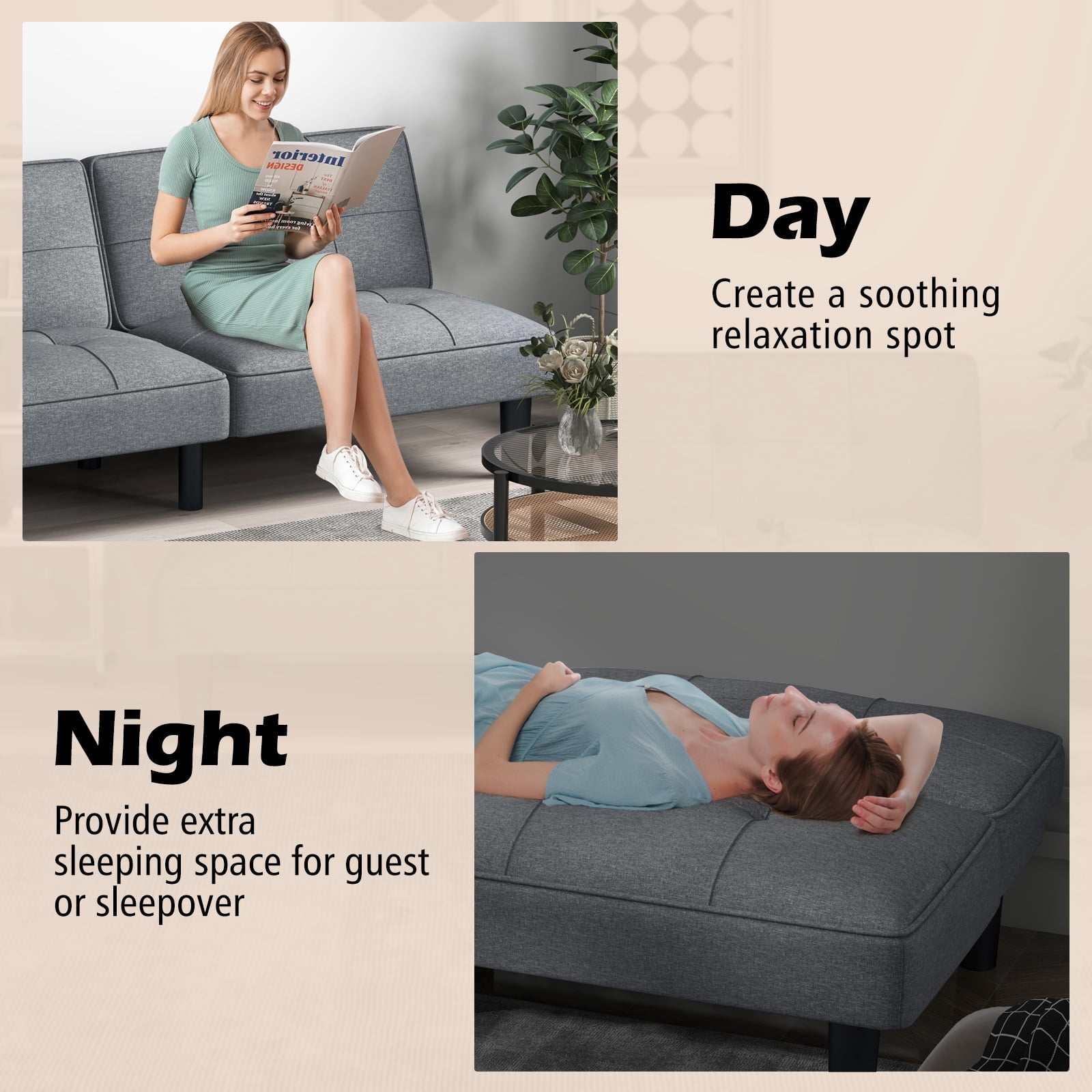 Costway Convertible Folding Futon Sofa Bed with 6-Position