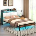 thumbnail image 1 of Gymax Full Size Bed Frame w/LED Light & Charging Station Heavy Duty Metal Platform Bed, 1 of 9