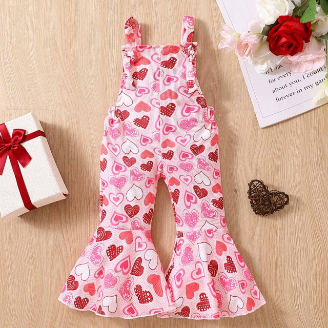 EGNMCR Girls' Jumpsuits & Rompers Valentine's Day Toddler Baby Girl Print Jumpsuits Printing Strap Romper Pants Kid Rompers