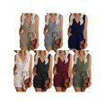 thumbnail image 3 of FOCUSNORM Summer Women Off-the-shoulder V-neck Solid Color Sleeveless Playsuit, 3 of 8