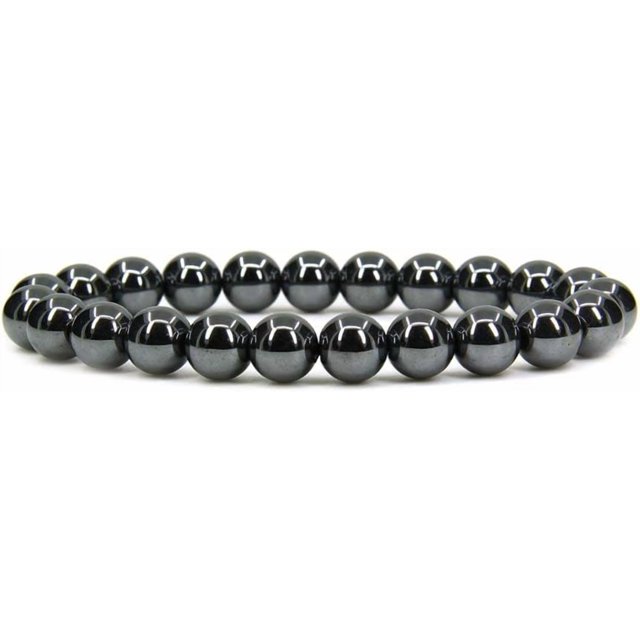 Bracelet Extensible Unisexe en Perles Rondes de 8 mm en Hématite Noire Naturelle