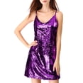 thumbnail image 2 of INSPIRE CHIC Robe pour Femme Paillettes Scintillantes Col en V Bretelles Ajustables Robe de Bal Courte 2TG Violet, 2 of 7