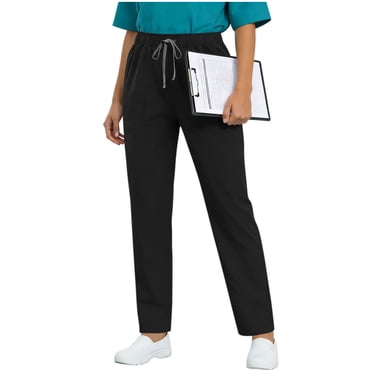 Women's Nursing Pants, Elastic Waist Straight Leg Work Pants with Multiple Pockets, Comfortable Uniform Scrubs for Healthcare, Caregiver, Daily Wear
