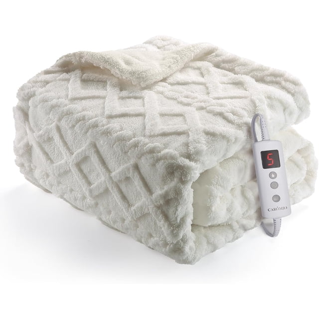 Twister.CK 84" x 90" Electric Heated Blanket Queen Size, with 10 Heating Levels & 10 Time Settings, Machine Washable Sherpa, ETL Certified, Beige