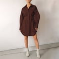 thumbnail image 4 of Robe T-Shirt Mini à Manches Longues Boutonnée pour Femme, Col à Revers, Plissée Évasée, Courte, Marron, P, 4 of 10
