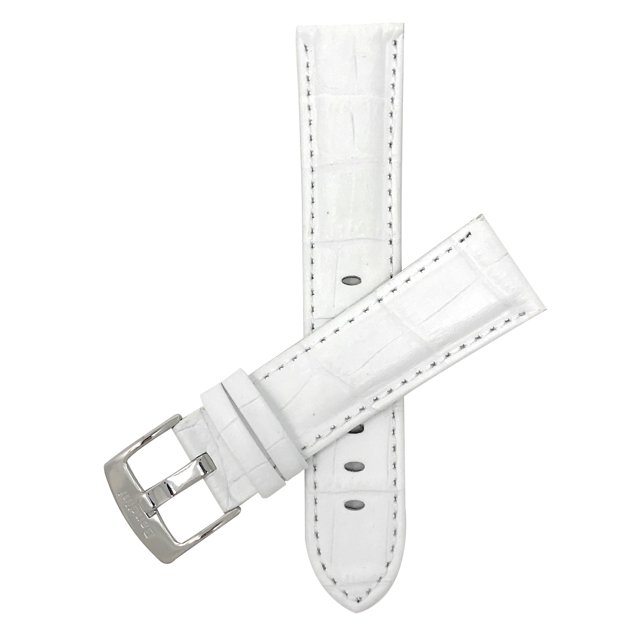 20mm Mens' Alligator Style Leather Watch Band Strap, Glossy Finish, Stainless Steel Buckle