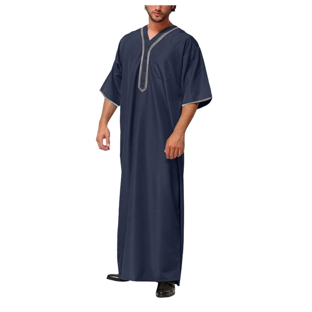 Chemises pour Hommes Robe Habillée pour Hommes Arabe à Manches Longues Chemise Brodée avec Poche Vêtements de Prière pour Hommes